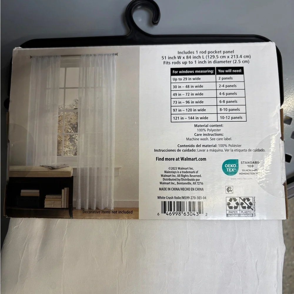 SET OF 2 Mainstays White Crushed Voile Sheer Panels